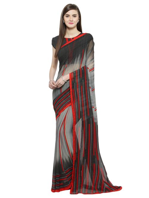 stripe printed saree with blouse - 16814318 - Very Small Image - 1