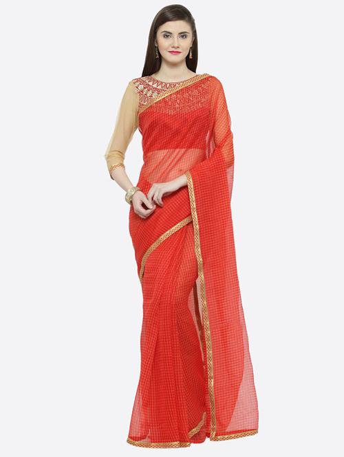 lace detail printed saree with blouse - 16814364 - Very Small Image - 1