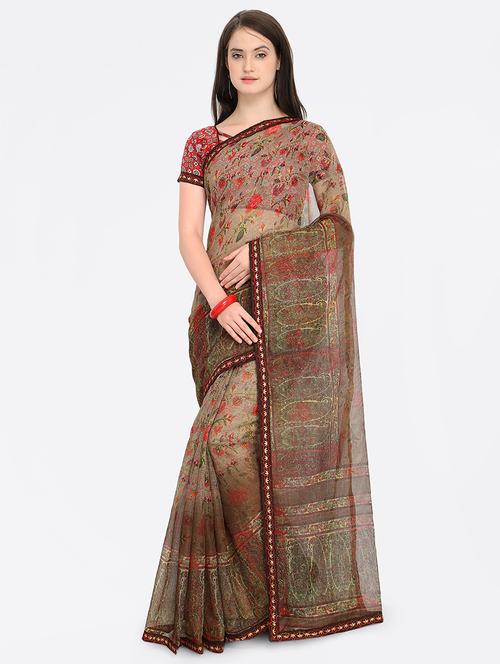 floral bordered saree with blouse - 16814373 - Very Small Image - 1