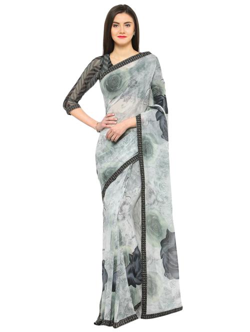floral printed saree with blouse - 16814410 - Very Small Image - 1