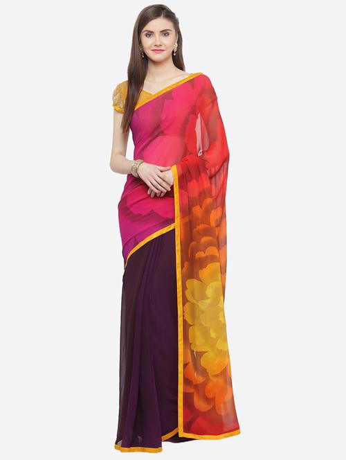 half & half printed saree with blouse - 16814420 - Very Small Image - 1