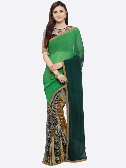 half & half printed saree with blouse - 16814421 - Very Small Image - 1