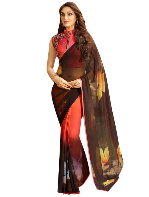 floral printed saree with blouse - 16814423 - Very Small Image - 1