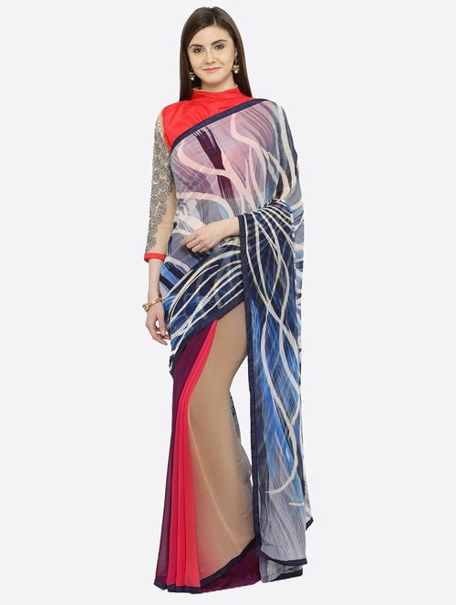 abstract printed saree with blouse - 16814424 - Very Small Image - 1