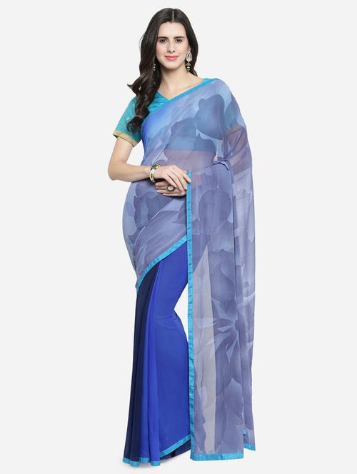 half & half printed saree with blouse - 16814440 - Very Small Image - 1