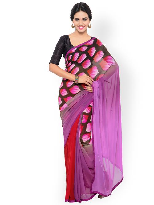 half & half printed saree with blouse - 16814445 - Very Small Image - 1