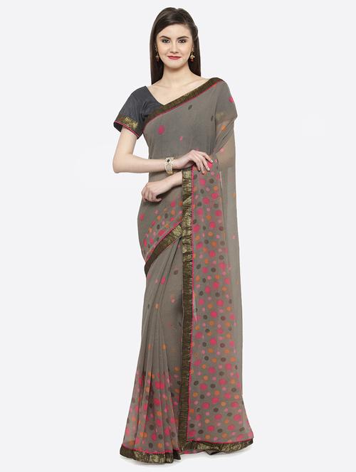 polka dot printed saree with blouse - 16814485 - Very Small Image - 1