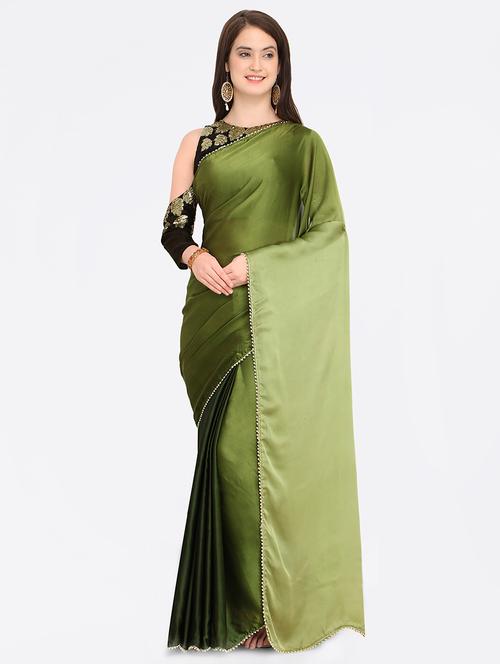 olive. satin bordered saree with blouse - 16814490 - Very Small Image - 1