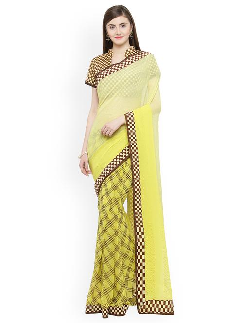 checkered printed saree with blouse - 16814515 - Very Small Image - 1