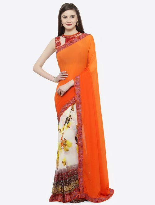 half & half bordered saree with blouse - 16814541 - Very Small Image - 1