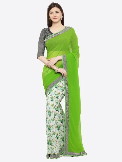 half & half bordered saree with blouse - 16814542 - Very Small Image - 1