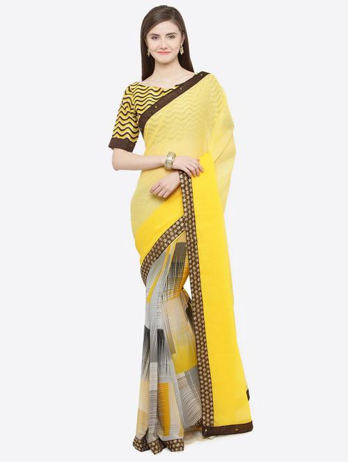 half & half bordered saree with blouse - 16814557 - Very Small Image - 1