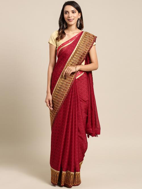 solid printed saree with blouse - 16814578 - Very Small Image - 1
