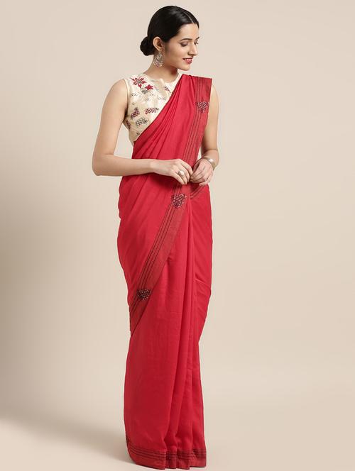 solid woven saree with blouse - 16814585 - Very Small Image - 1