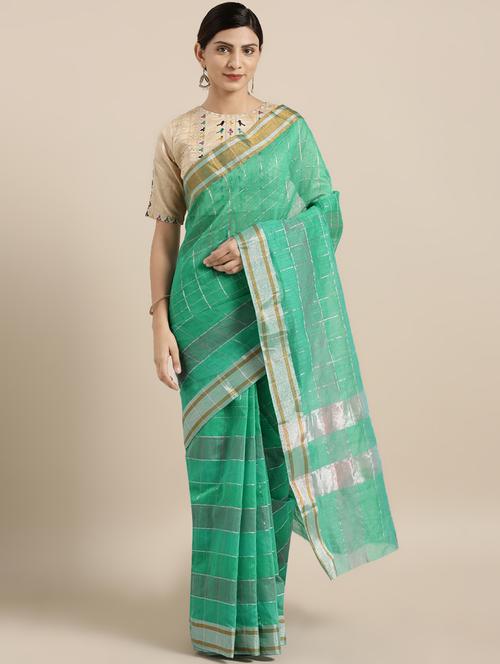 checkered woven saree with blouse - 16814935 - Very Small Image - 1