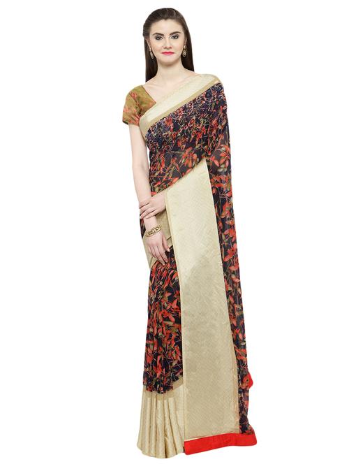abstract printed saree with blouse - 16814980 - Very Small Image - 1