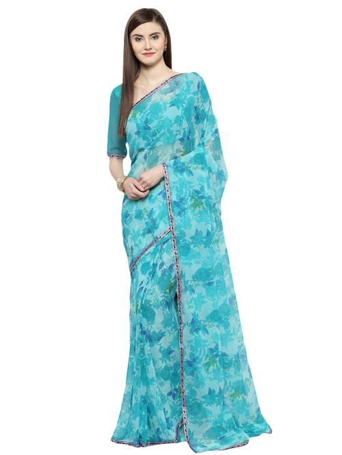 floral printed saree with blouse - 16814995 - Very Small Image - 1