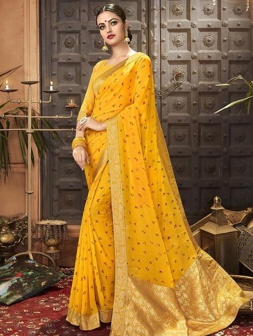 floral printed saree with blouse - 16815107 - Very Small Image - 1