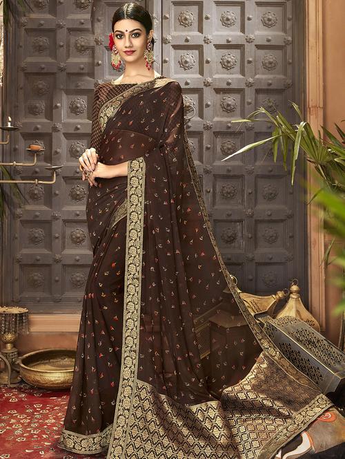 floral printed saree with blouse - 16815108 - Very Small Image - 1