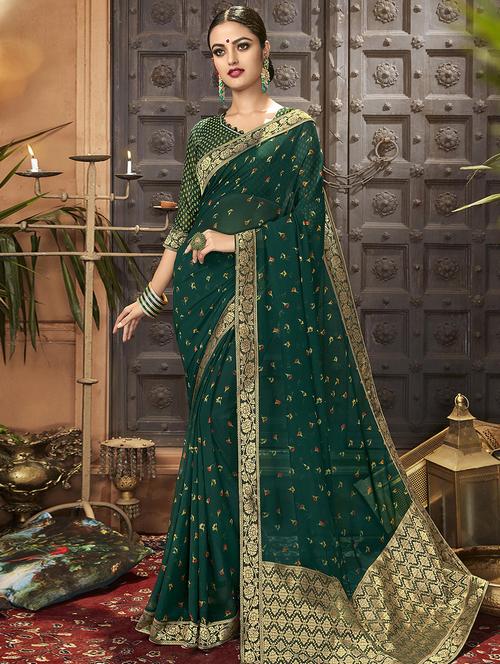 floral printed saree with blouse - 16815109 - Very Small Image - 1