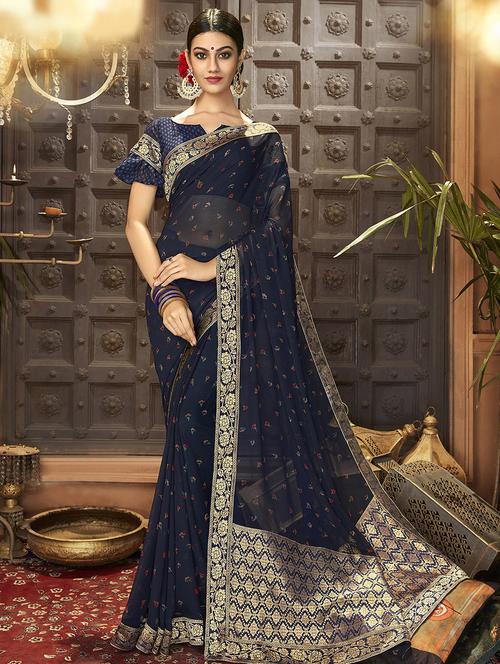 floral printed saree with blouse - 16815112 - Very Small Image - 1