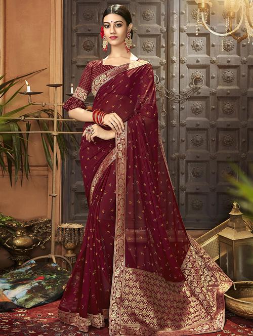 floral printed saree with blouse - 16815113 - Very Small Image - 1