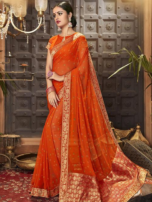 floral printed saree with blouse - 16815114 - Very Small Image - 1