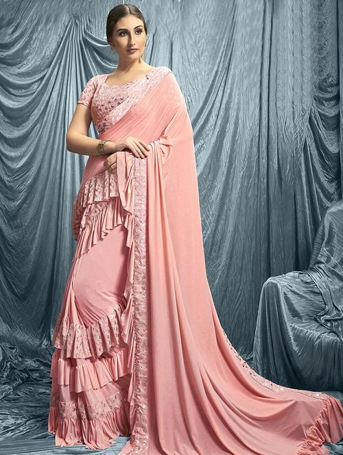 ruffle fusion saree with blouse - 16815120 - Very Small Image - 1