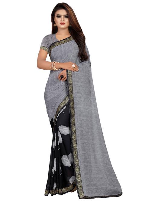 printed half & half saree with blouse - 16815141 - Very Small Image - 1