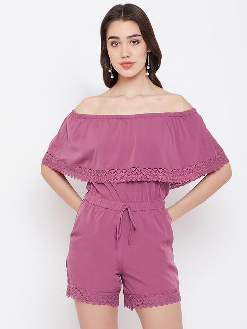 drawstring waist off shoulder romper - 16816025 - Very Small Image - 1