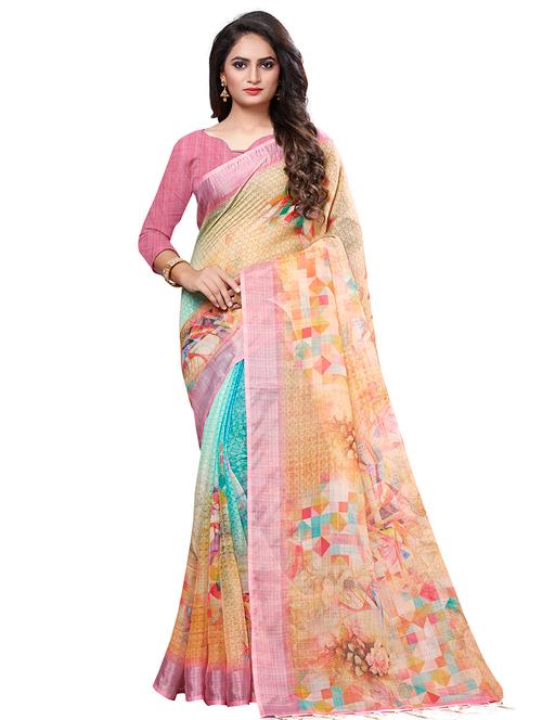 geometric printed saree with blouse - 16816707 - Very Small Image - 1