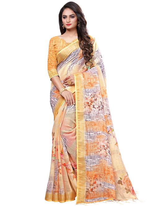 floral printed saree with blouse - 16816709 - Very Small Image - 1