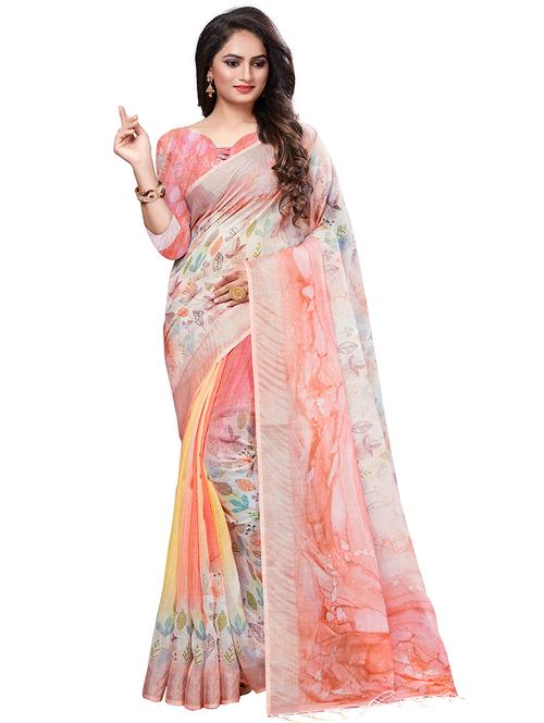 floral printed saree with blouse - 16816712 - Very Small Image - 1