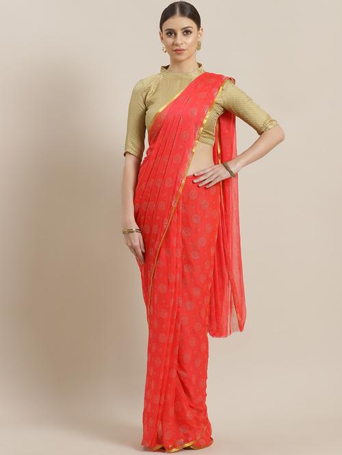 contrast piping printed saree with blouse - 16816727 - Very Small Image - 1