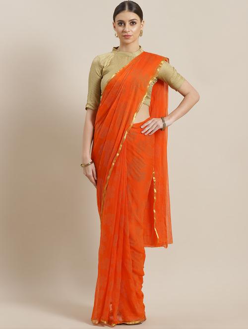 contrast piping printed saree with blouse - 16816728 - Very Small Image - 1