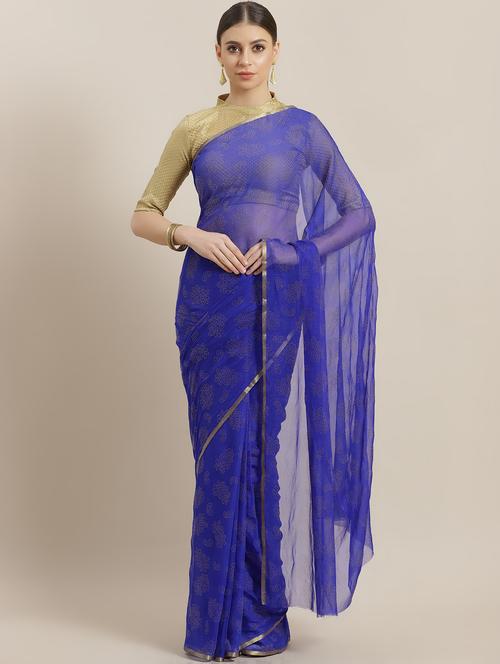 contrast piping printed saree with blouse - 16816737 - Very Small Image - 1