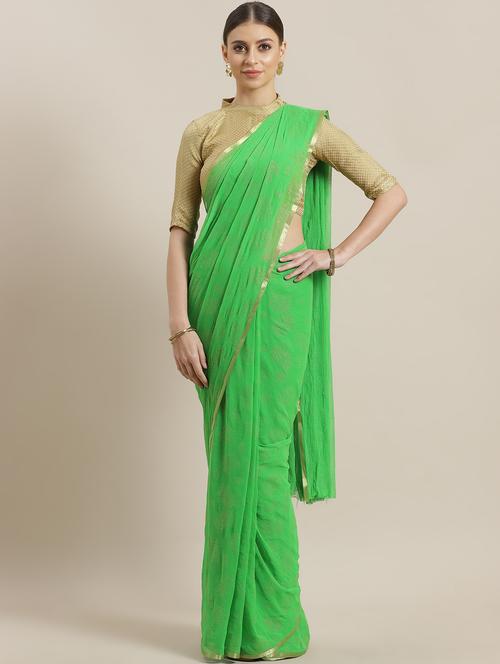 contrast piping printed saree with blouse - 16816744 - Very Small Image - 1