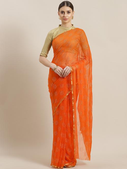 contrast piping printed saree with blouse - 16816748 - Very Small Image - 1