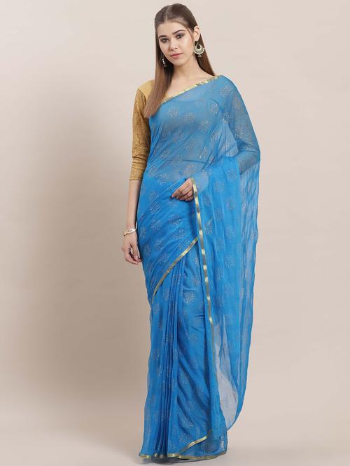 contrast piping printed saree with blouse - 16816749 - Very Small Image - 1