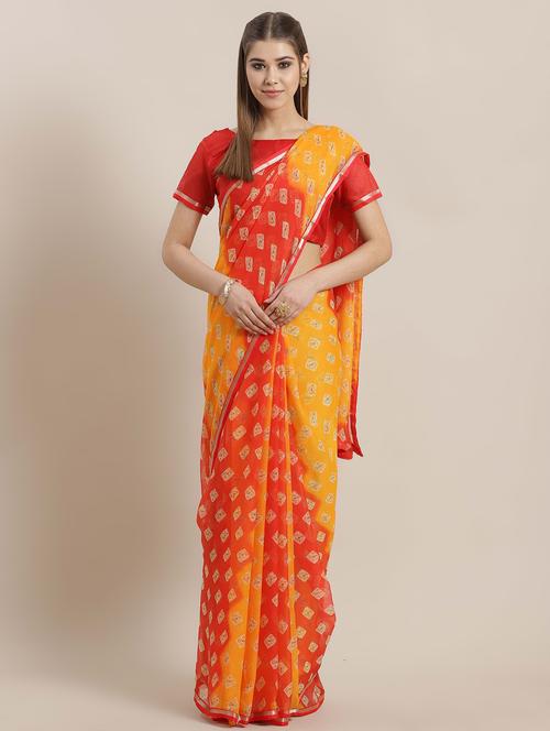lace detailed printed saree with blouse - 16816760 - Very Small Image - 1