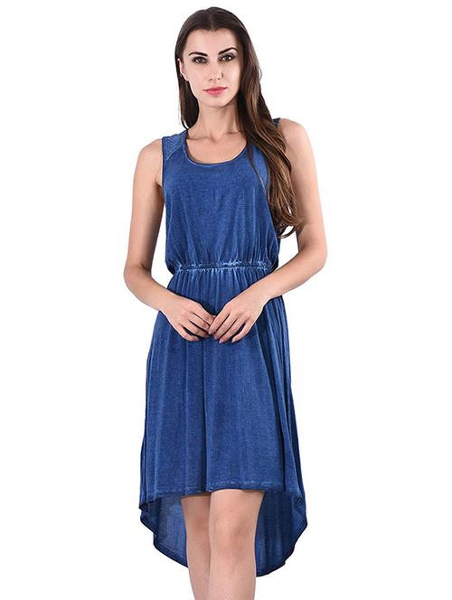round neck solid high low dress - 16816780 - Very Small Image - 1