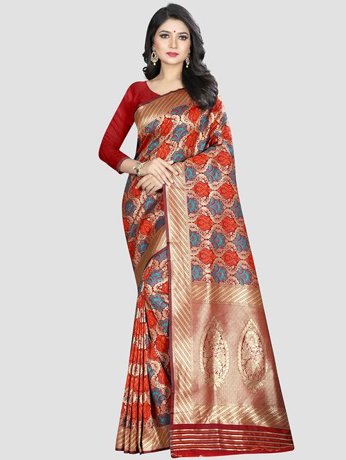 self design woven saree with blouse - 16816857 - Very Small Image - 1