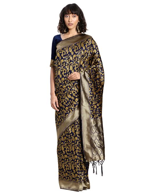 self design banarasi saree with blouse - 16817028 - Very Small Image - 1