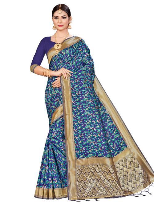 self design banarasi saree with blouse - 16817029 - Very Small Image - 1