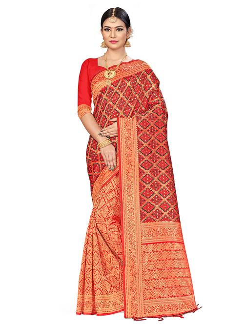 self design banarasi saree with blouse - 16817047 - Very Small Image - 1