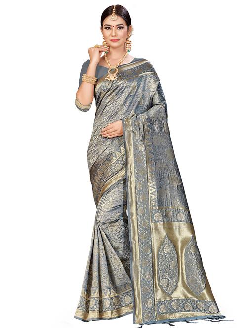 self design banarasi saree with blouse - 16817056 - Very Small Image - 1