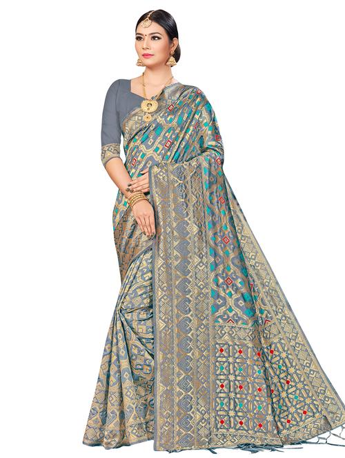 self design banarasi saree with blouse - 16817073 - Very Small Image - 1