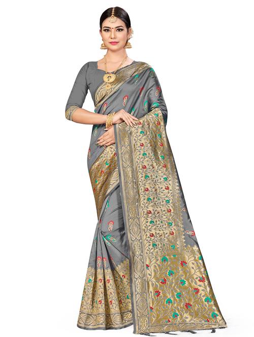 self design banarasi saree with blouse - 16817084 - Very Small Image - 1