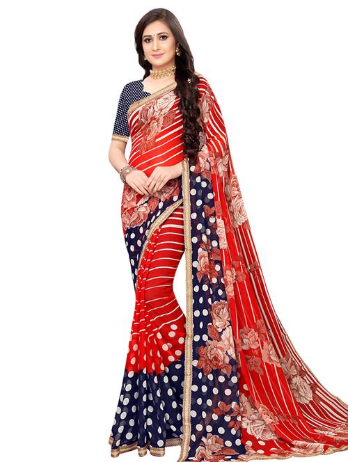 floral printed saree with blouse - 16817234 - Very Small Image - 1
