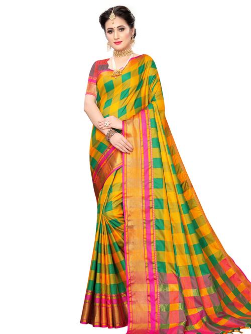 check print woven saree with blouse - 16817247 - Very Small Image - 1